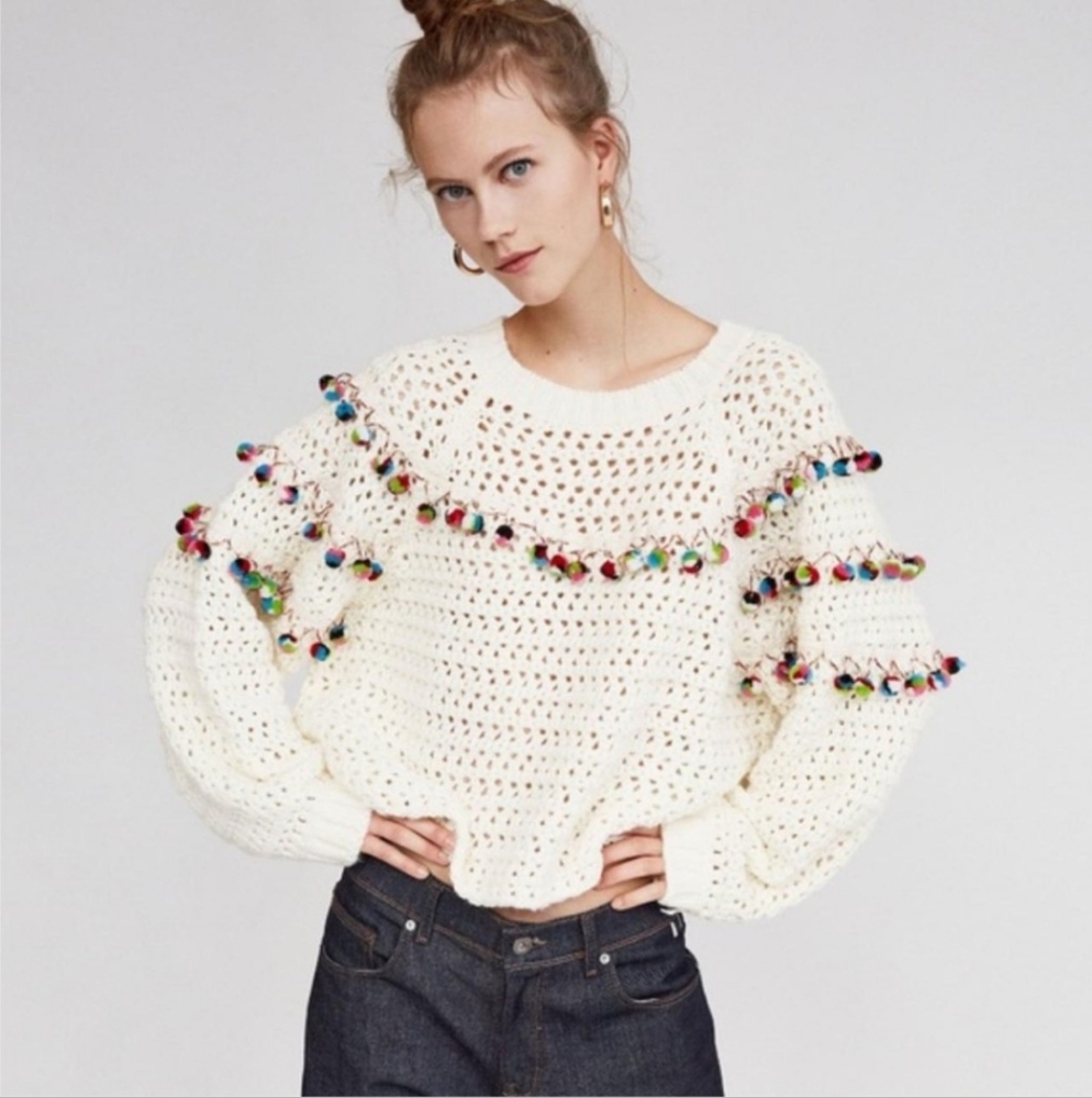 Zara Knit Chunky Pom Pom Sweater